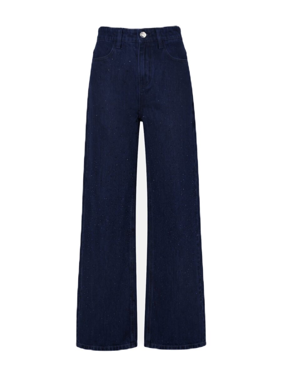 Pantaloni denim blu con strass degradé e chiusura a bottone TWENTYFOURHAITCH