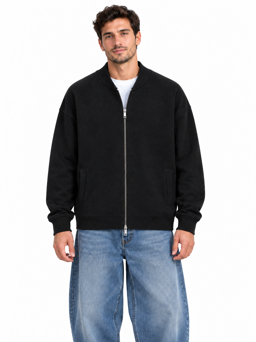Giubbotto bomber con zip doppio cursore DANIELE FIESOLI in piquet nei colori nero e moro