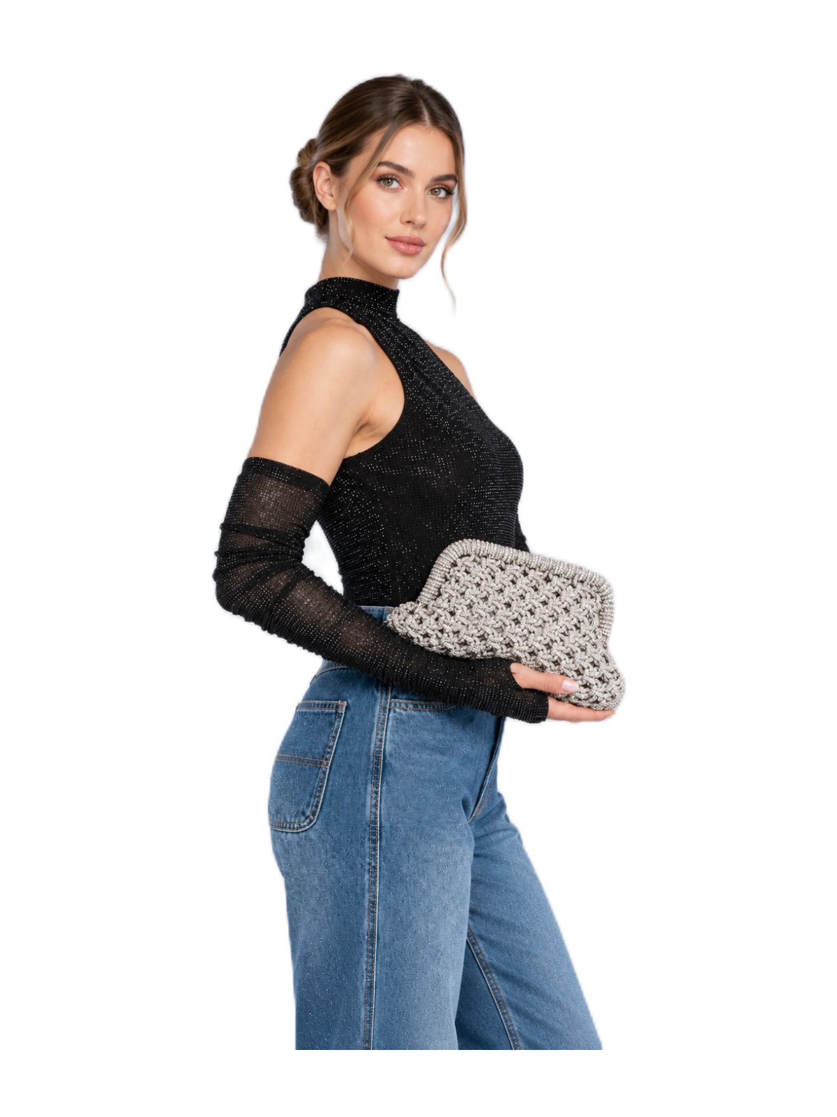 Borsa Kaira TWENTYFOURHAITCH colore argento con trama intrecciata a maglia e chiusura rigida superiore