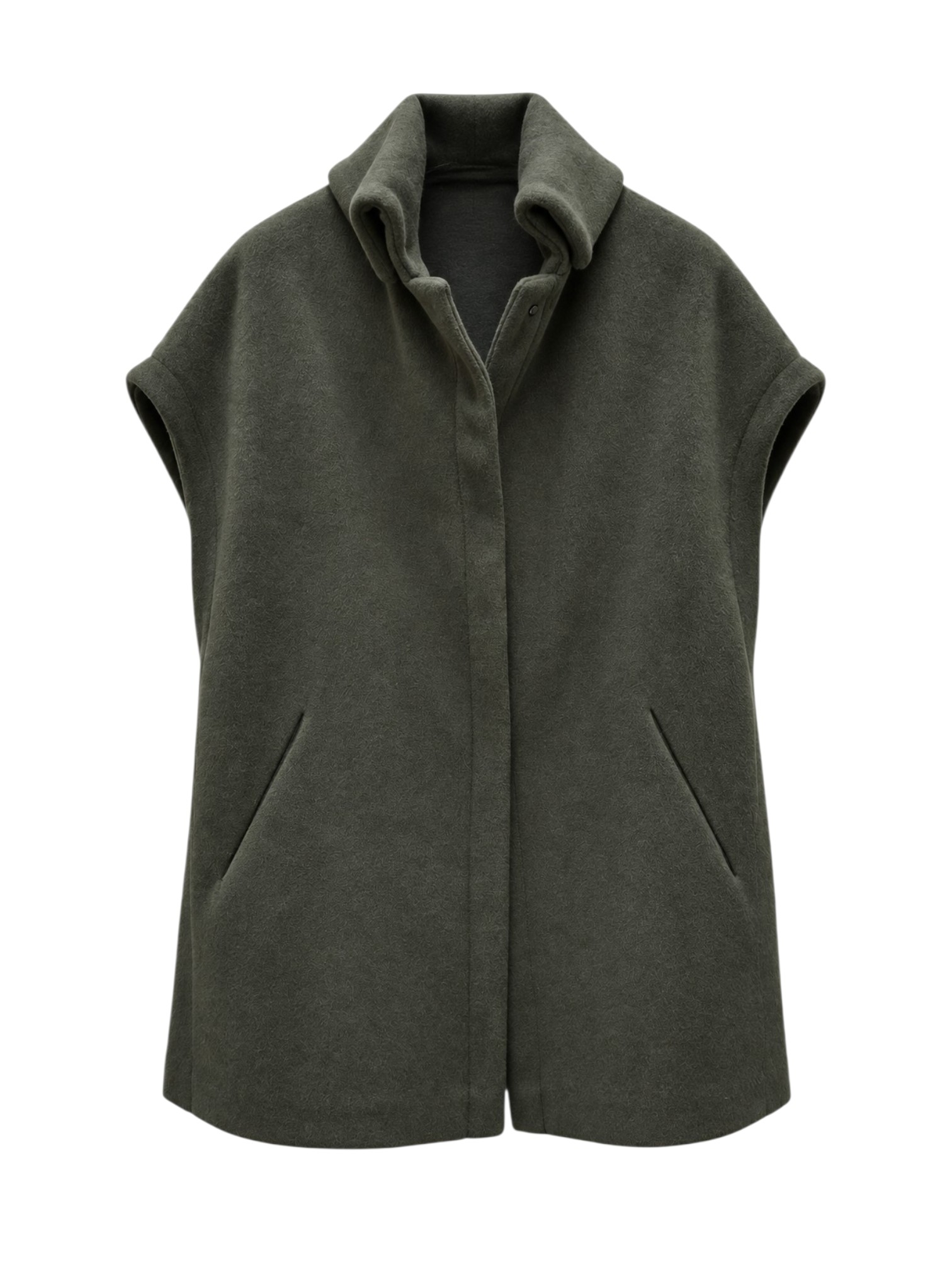 Cappotto senza maniche colore militare Calamo WEAR con collo alto, chiusura a bottoni e tasche laterali