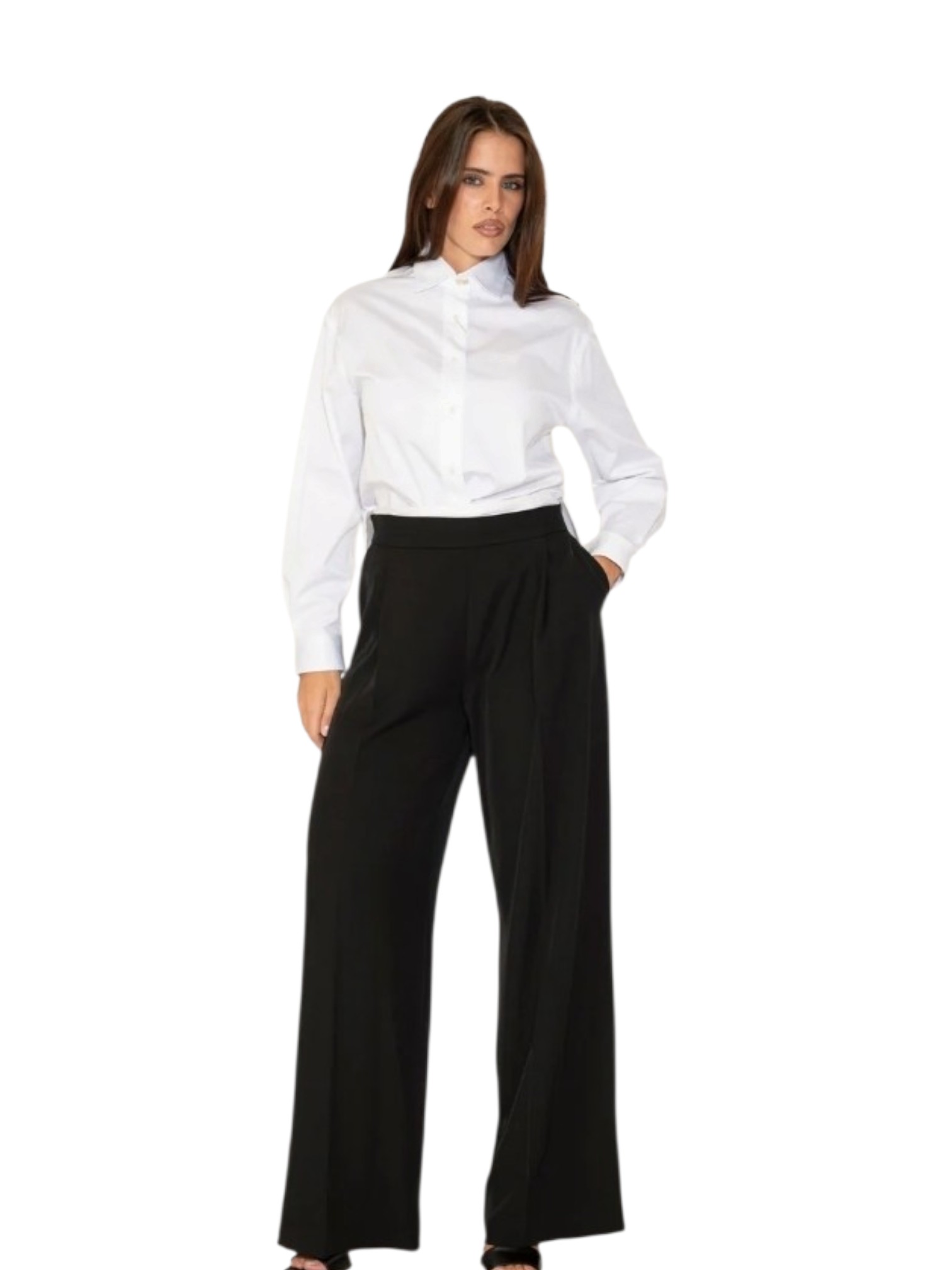 Camicia bianca alma sanchez vista retro con lacci incrociati e collo alla coreana