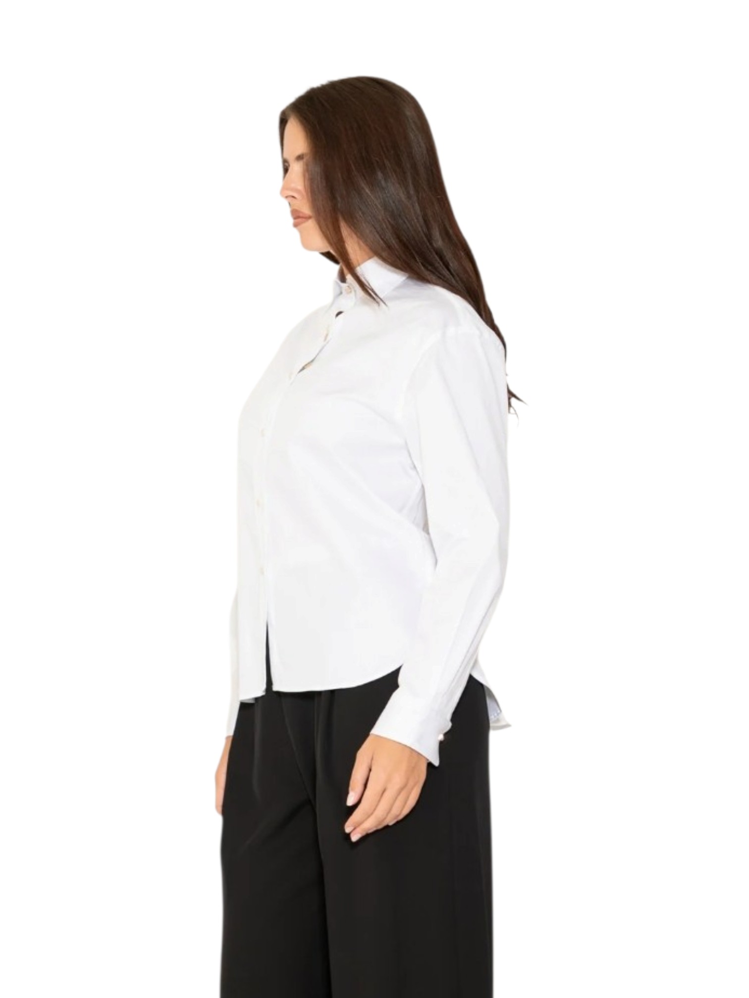 Camicia bianca alma sanchez vista retro con lacci incrociati e collo alla coreana