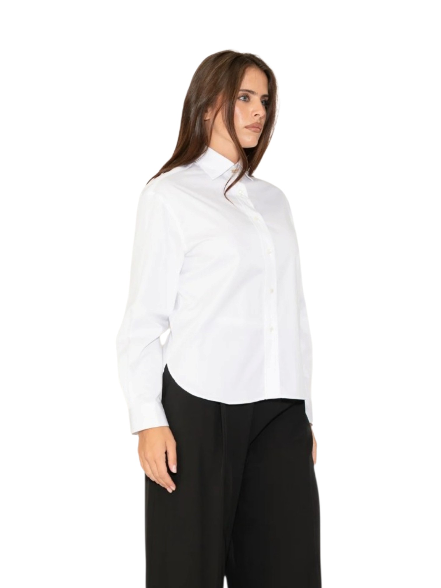 Camicia bianca alma sanchez vista retro con lacci incrociati e collo alla coreana