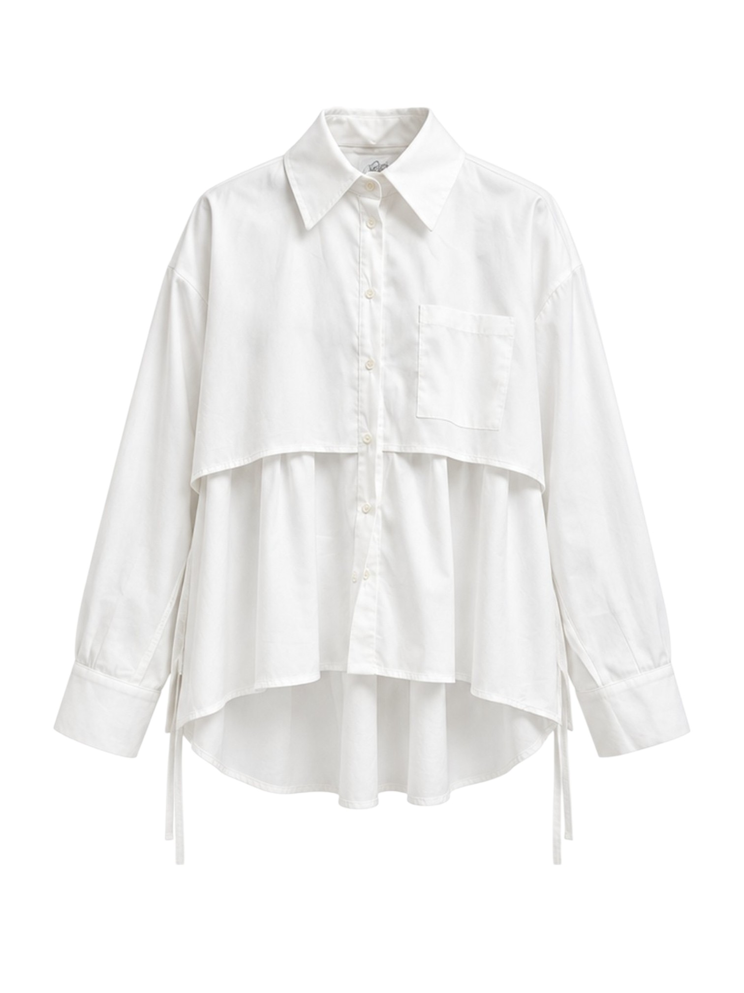 Camicia bianca milk SOALLURE con doppio strato sovrapposto, colletto classico e coulisse laterali