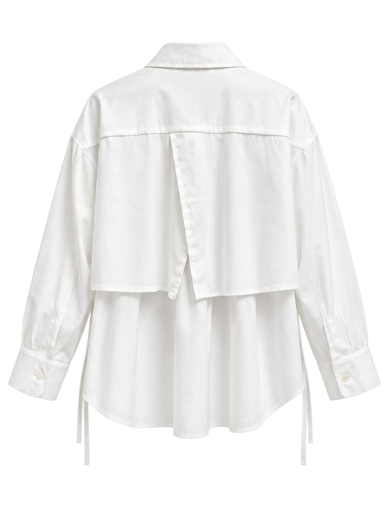 Camicia bianca milk SOALLURE con doppio strato sovrapposto, colletto classico e coulisse laterali