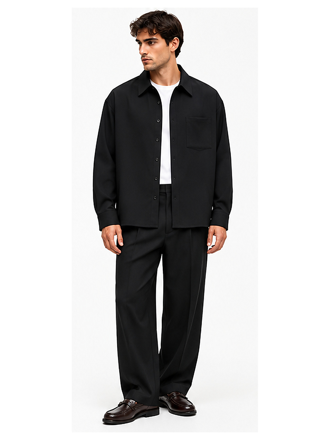 Camicia OFFICINE SRL nero e stucco con colletto classico e taschino a petto