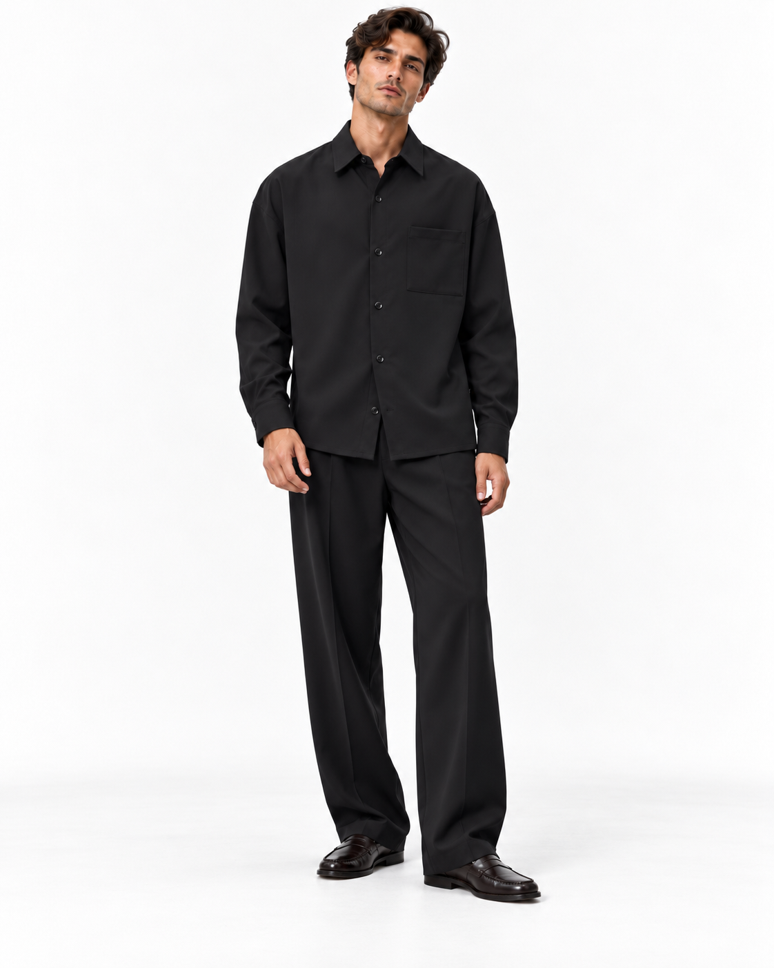 Camicia OFFICINE SRL nero e stucco con colletto classico e taschino a petto