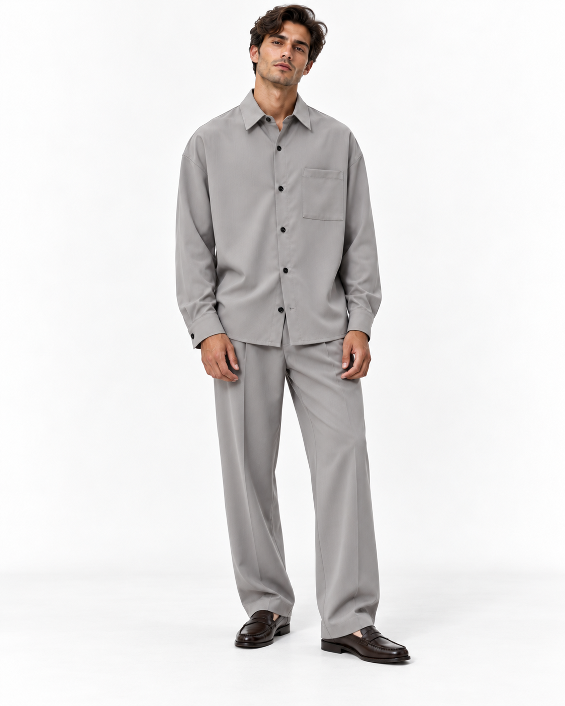 Camicia OFFICINE SRL nero e stucco con colletto classico e taschino a petto