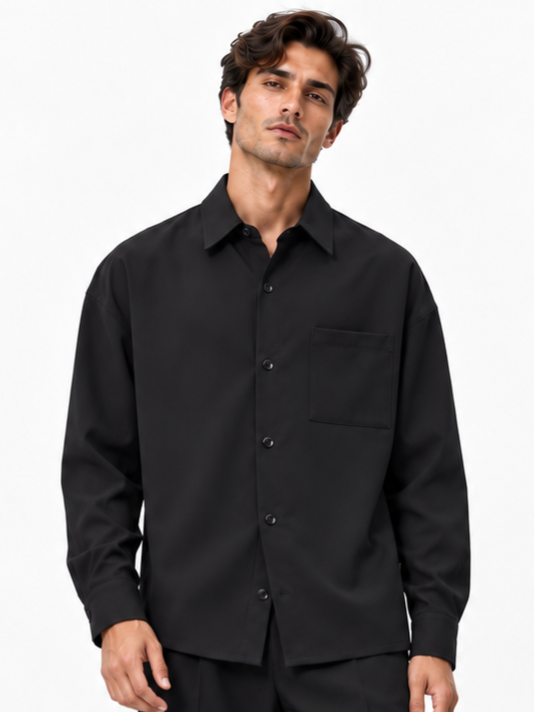 Camicia OFFICINE SRL nero e stucco con colletto classico e taschino a petto