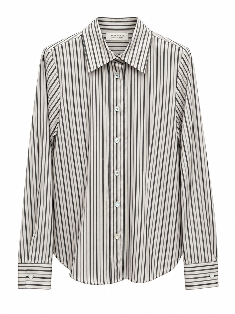 Camicia rigata con bottoni bianchi e colletto classico ANNA PALMER LOS ANGELES, vista frontale e retro