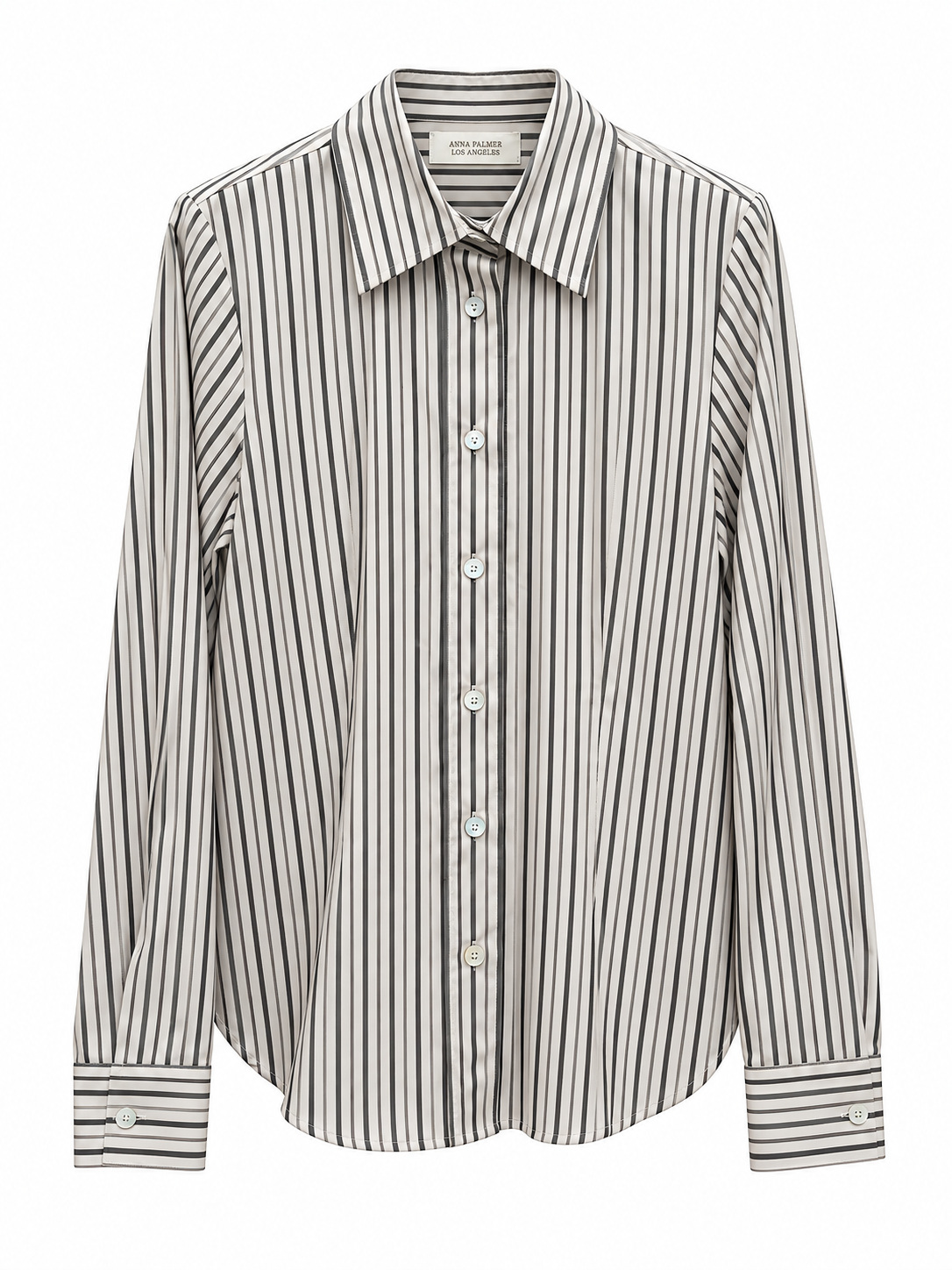 Camicia rigata con bottoni bianchi e colletto classico ANNA PALMER LOS ANGELES, vista frontale e retro