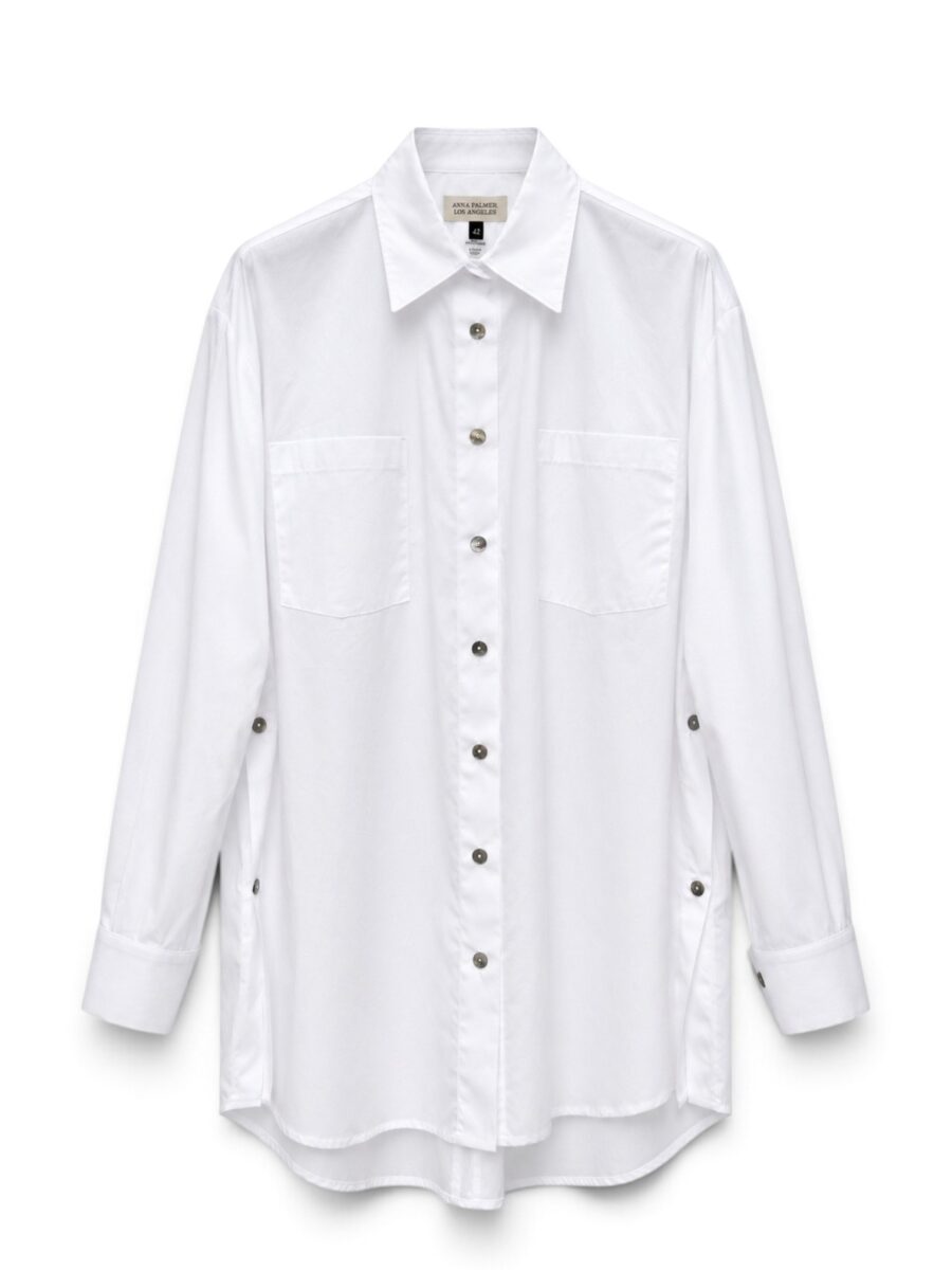 Camicia bianca tinta unita ANNA PALMER LOS ANGELES con collo classico, tasche frontali e bottoni