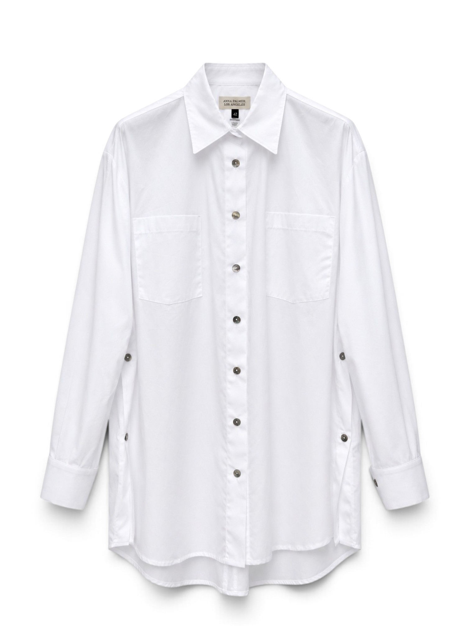 Camicia bianca tinta unita ANNA PALMER LOS ANGELES con collo classico, tasche frontali e bottoni
