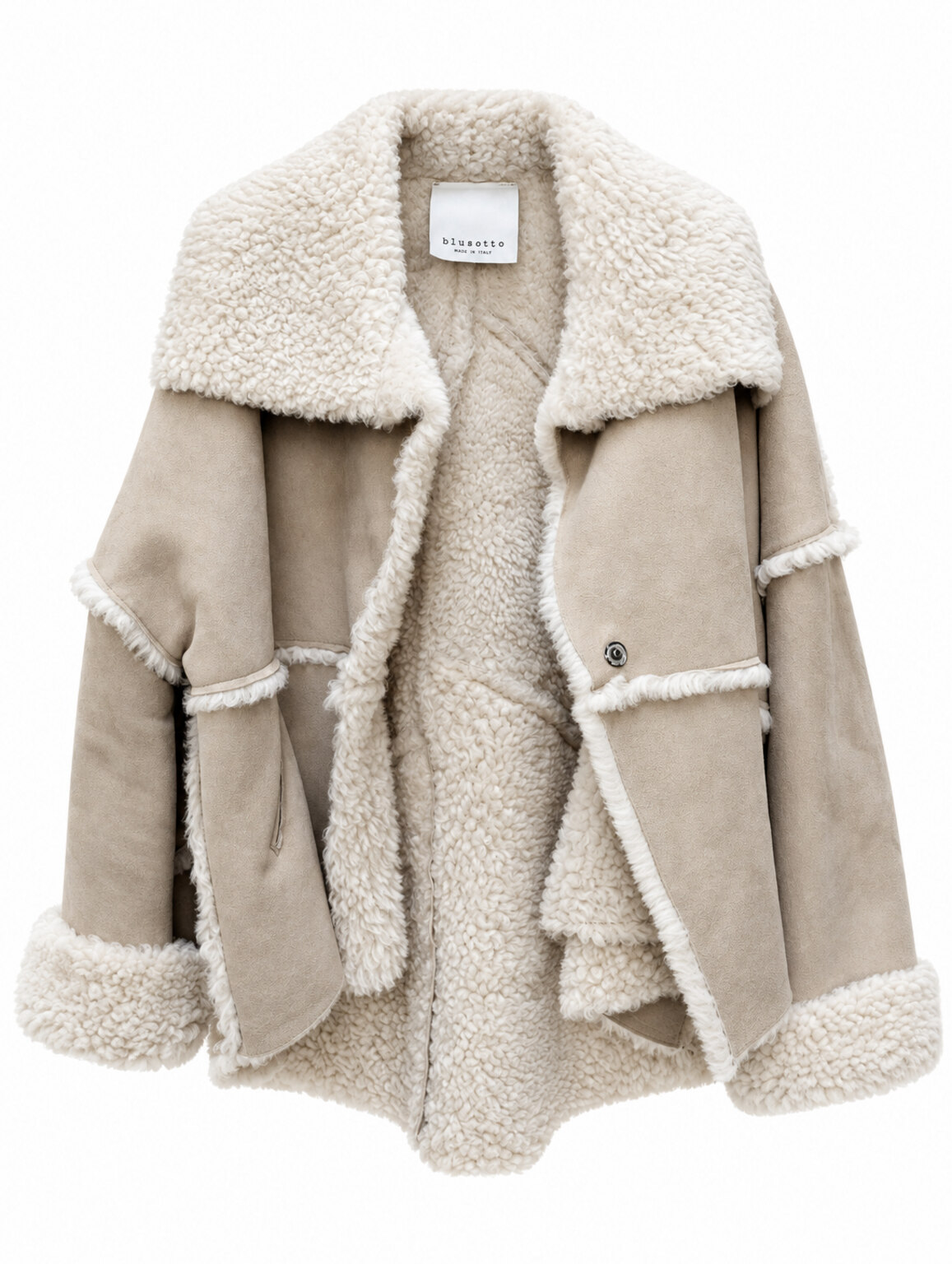 Cappottino crema in vera pelle Montone con interno e collo in pelliccia riccia BLUSOTTO