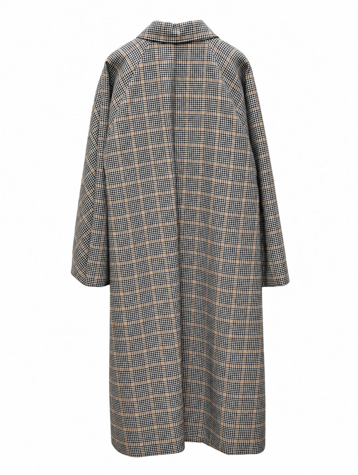 Cappotto lungo imbottito SOALLURE motivo check jacquard beige e nero con bottoni neri e tasche a filetto