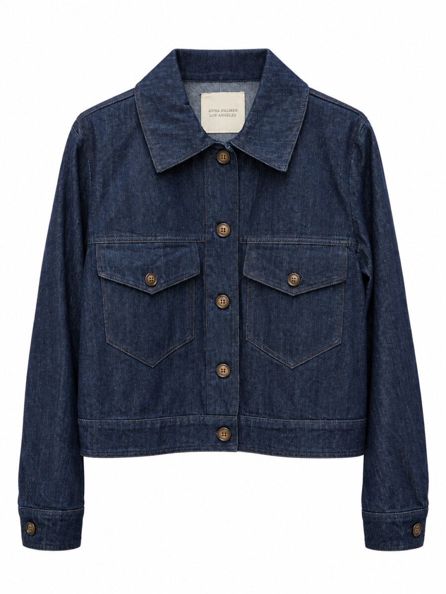 Cappotto tinta unita ANNA PALMER LOS ANGELES in jeans blu con chiusura a bottoni e tasche frontali