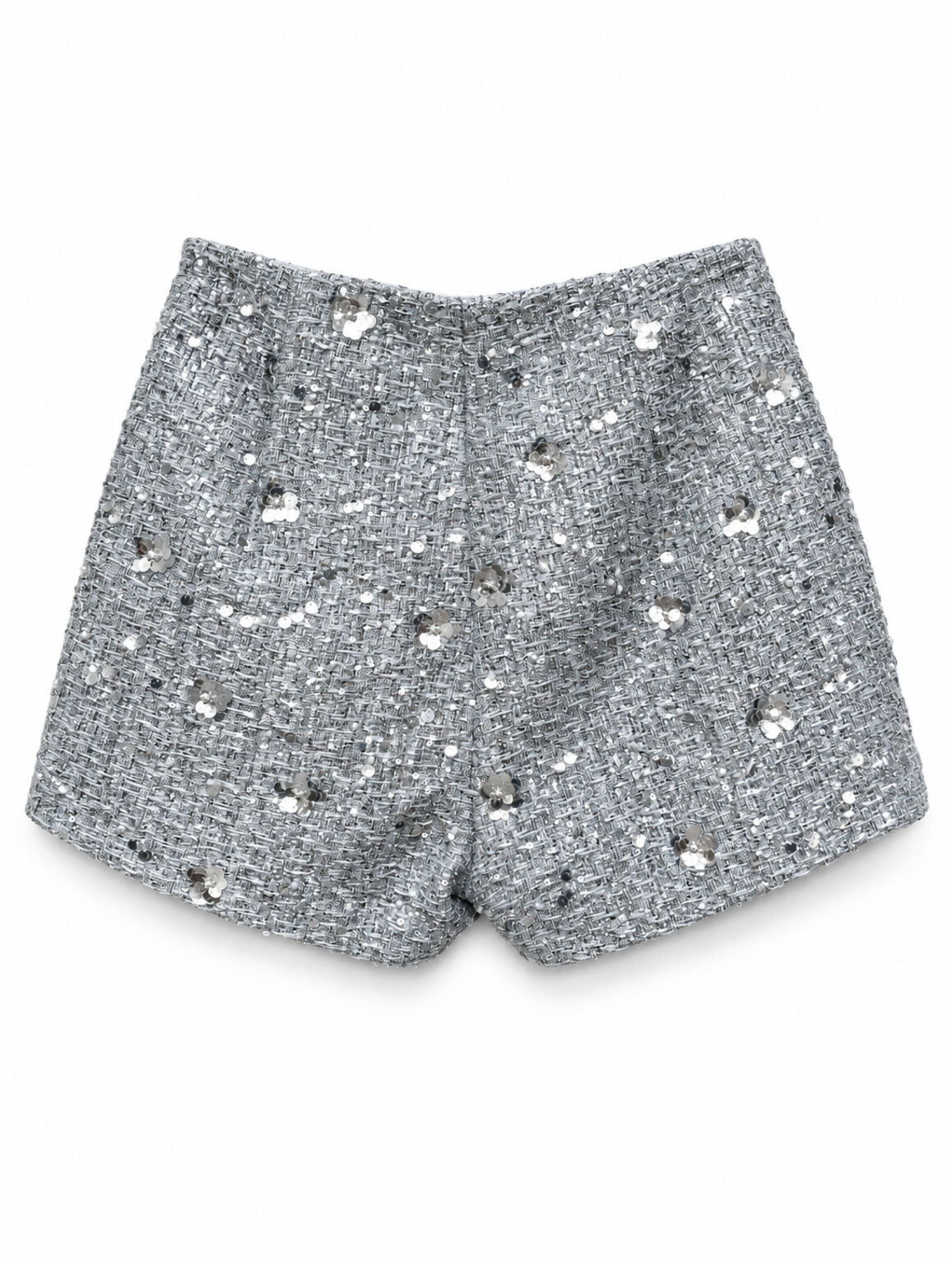 Short argento effetto tweed con applicazioni floreali Celvra di TWENTYFOURHAITCH