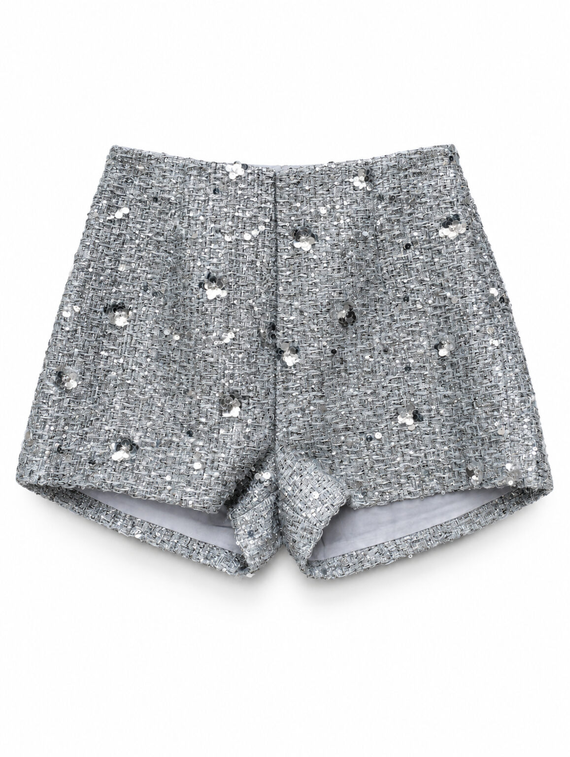 Short argento effetto tweed con applicazioni floreali Celvra di TWENTYFOURHAITCH