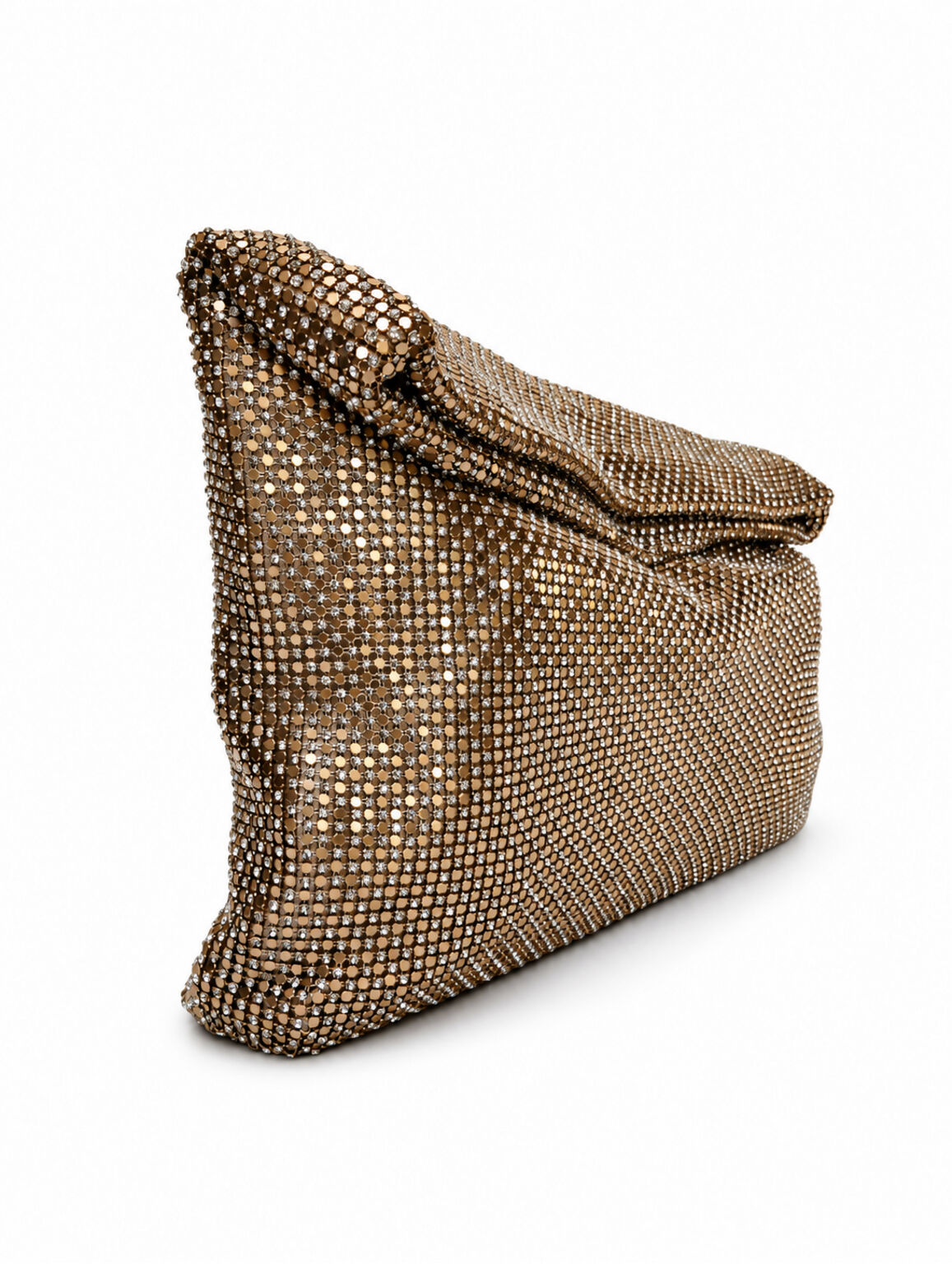 Borsa Dunham Metal colore oro di TWENTYFOURHAITCH con superficie decorata in piccoli elementi metallici e chiusura a patta ripiegata