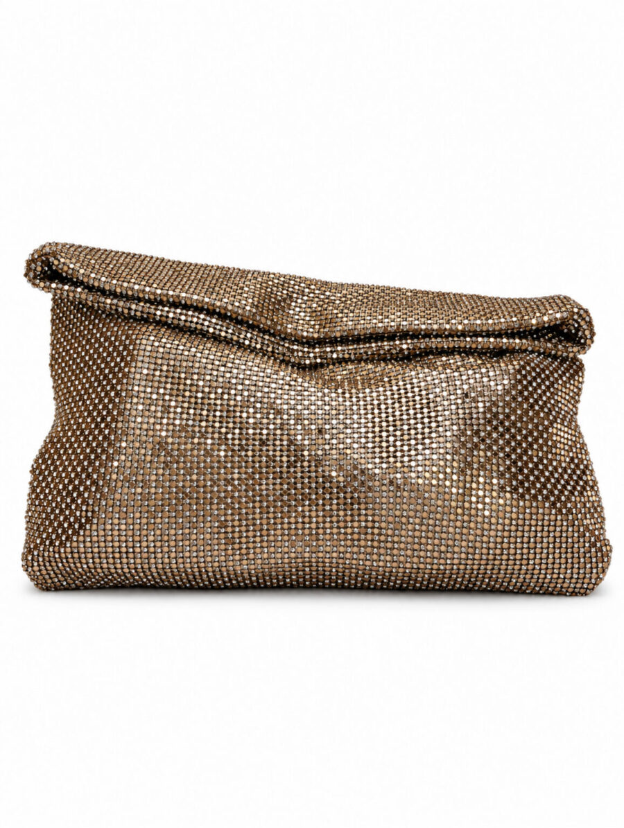 Borsa Dunham Metal colore oro di TWENTYFOURHAITCH con superficie decorata in piccoli elementi metallici e chiusura a patta ripiegata