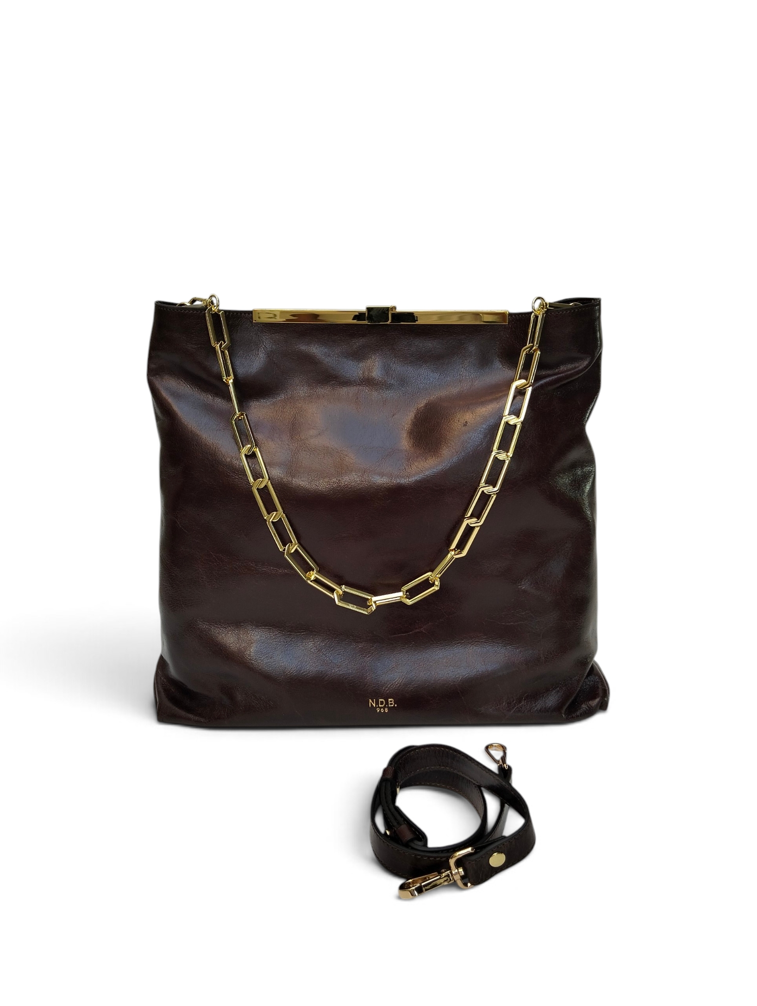 Borsa EMILY LARGE n d b in pelle eros nero con chiusura e catena in metallo dorato e tracolla in pelle