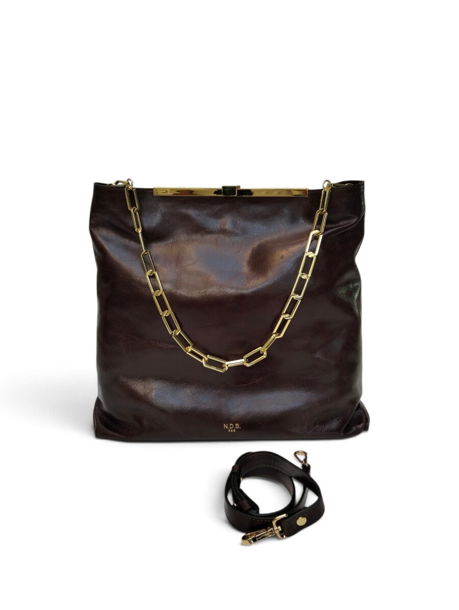 Borsa EMILY LARGE n d b in pelle eros nero con chiusura e catena in metallo dorato e tracolla in pelle