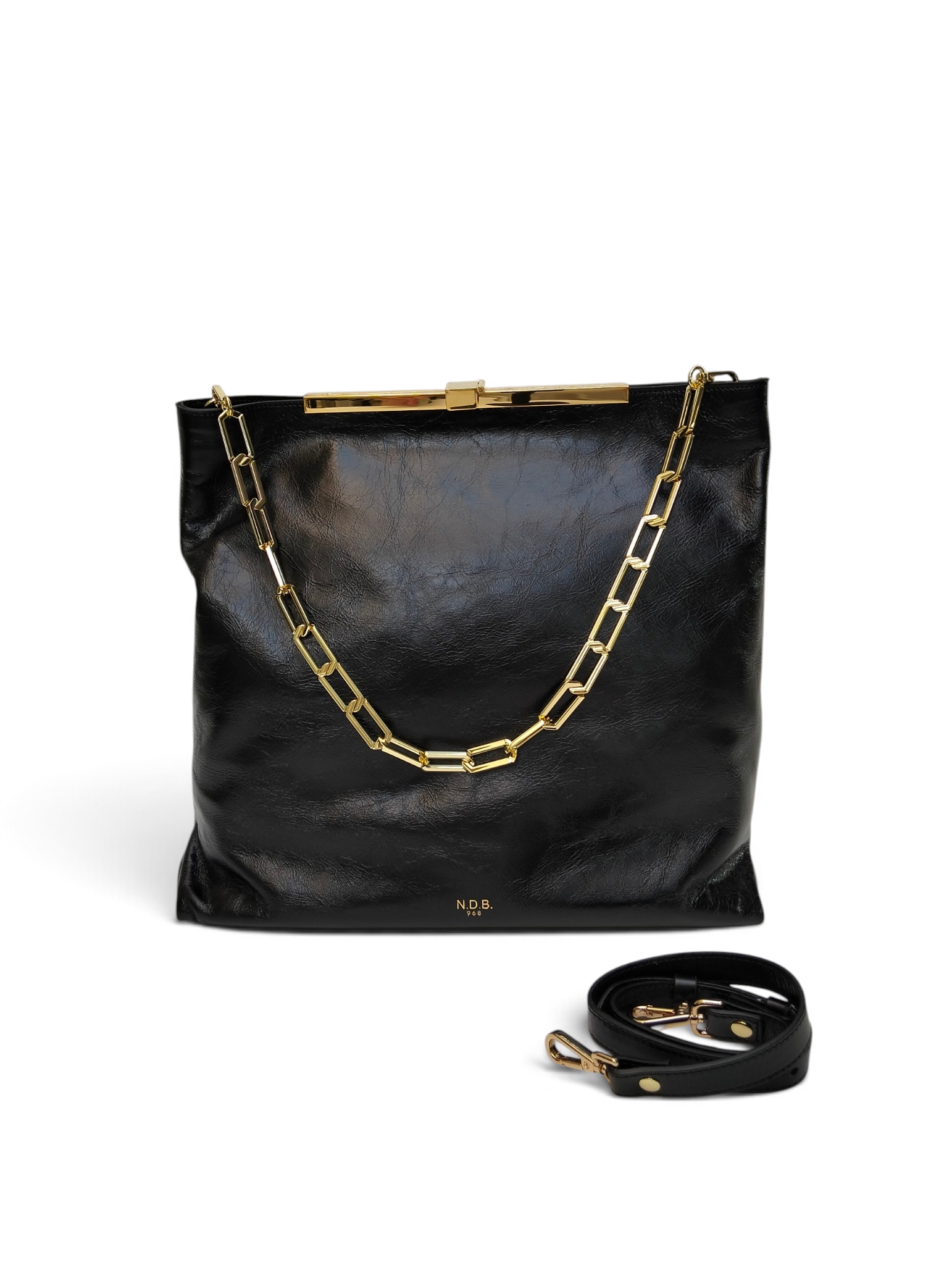 Borsa EMILY LARGE n d b in pelle eros nero con chiusura e catena in metallo dorato e tracolla in pelle