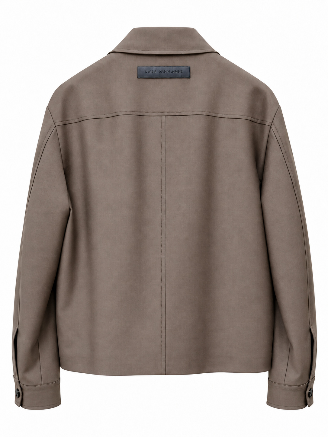 Giubbotto corto colore mud brown con bottoni neri e dettagli plissettati verticali sul davanti, firmato LOW BRAND
