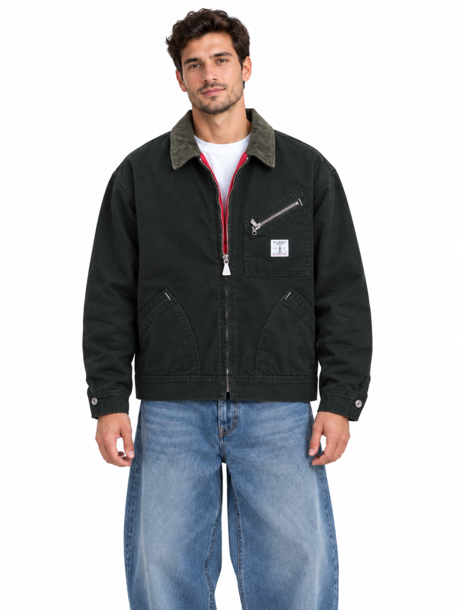 Giubbotto corto scuro ROY ROGERS WORKWEAR con collo a contrasto, zip centrale e tasche davanti