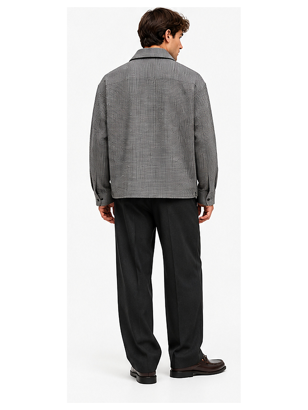 Giubbotto OFFICINE SRL pied de poule nero e grigio con zip doppio cursore e collo a punta