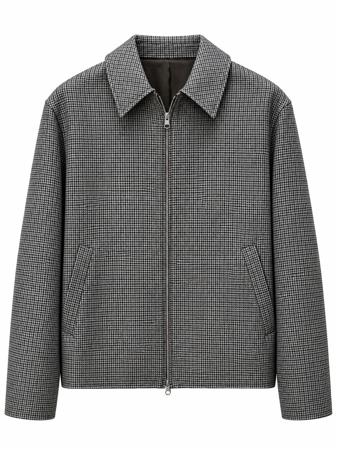 Giubbotto OFFICINE SRL pied de poule nero e grigio con zip doppio cursore e collo a punta
