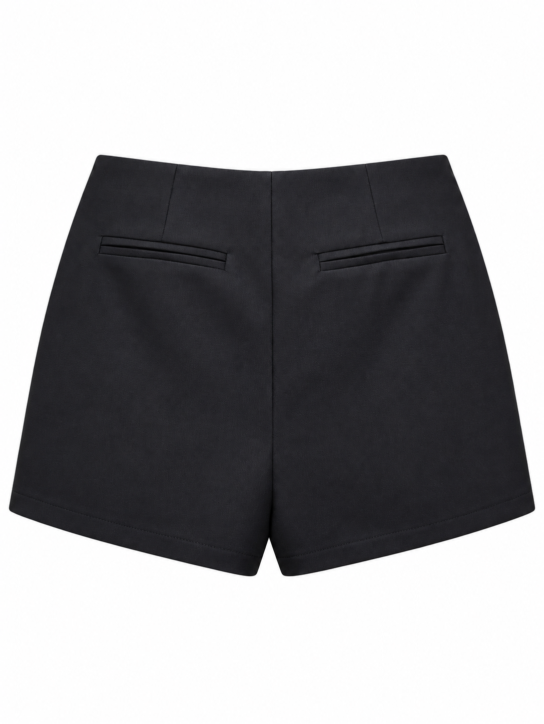 Mini short nero SOALLURE con vita alta, chiusura laterale e tasche posteriori a filetto