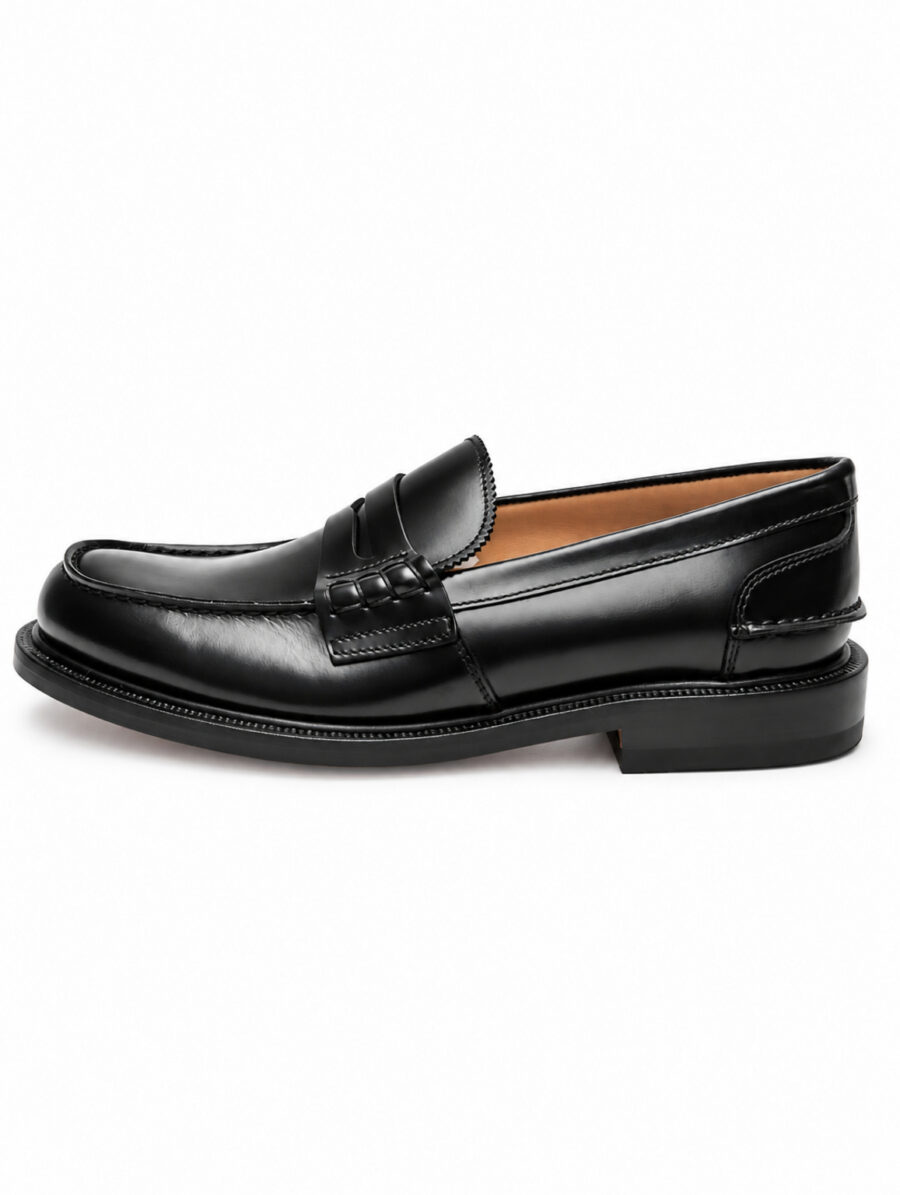 Mocassino nero Real di MILLE OTTOCENTONOVANTACINQUE con fascia decorativa e cuciture a vista