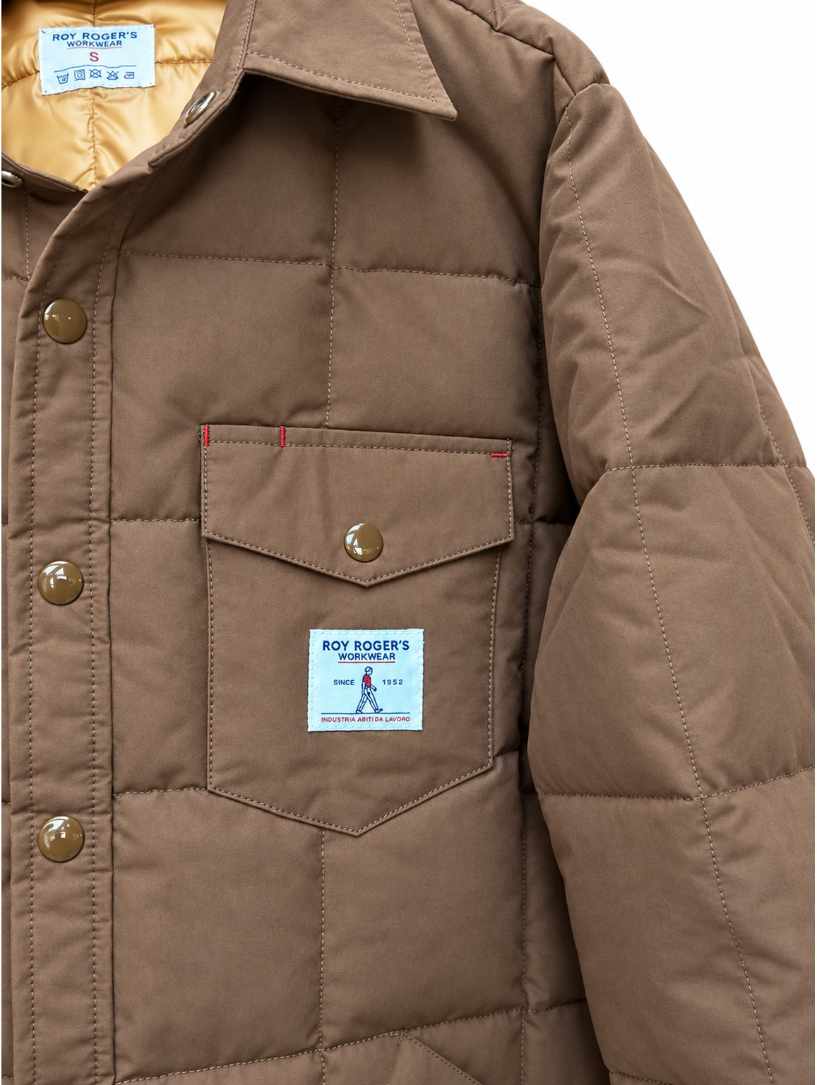Overshirt imbottito marrone ROY ROGER'S WORKWEAR con chiusura a bottoni e tasca sul petto