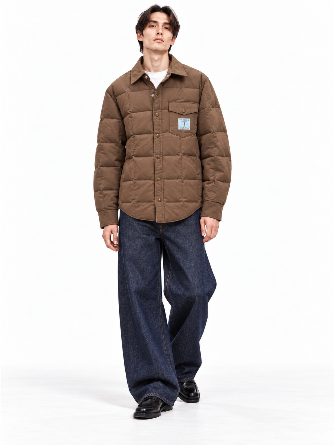 Overshirt imbottito marrone ROY ROGER'S WORKWEAR con chiusura a bottoni e tasca sul petto