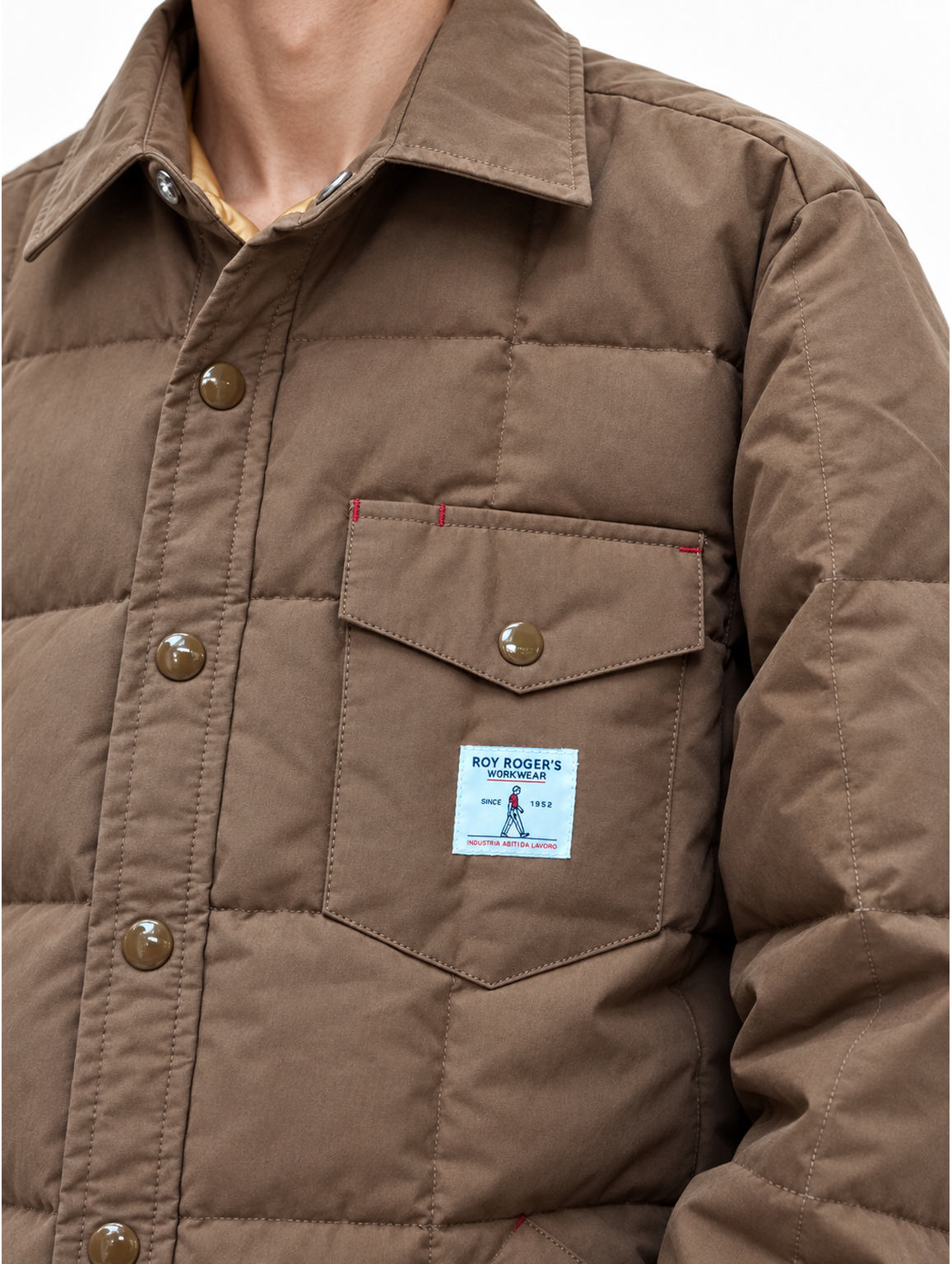 Overshirt imbottito marrone ROY ROGER'S WORKWEAR con chiusura a bottoni e tasca sul petto