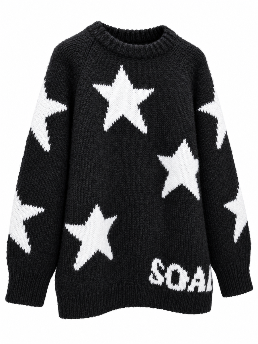 Maglia SOALLURE nera con stelle bianche e logo sul davanti in jacquard