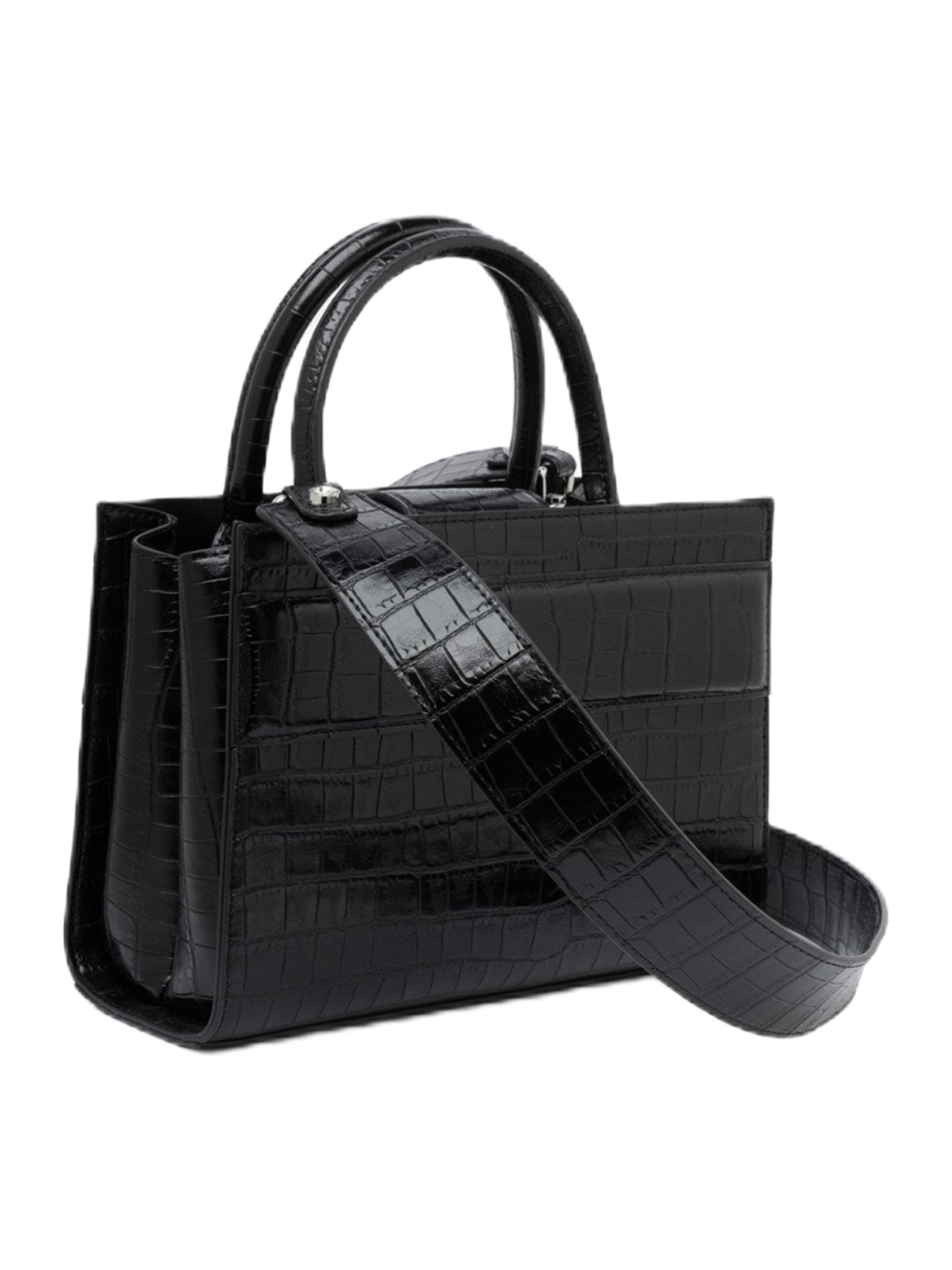 Borsa rigida Serane TWENTYFOURHAITCH nero effetto coccodrillo con manici e tracolla larga