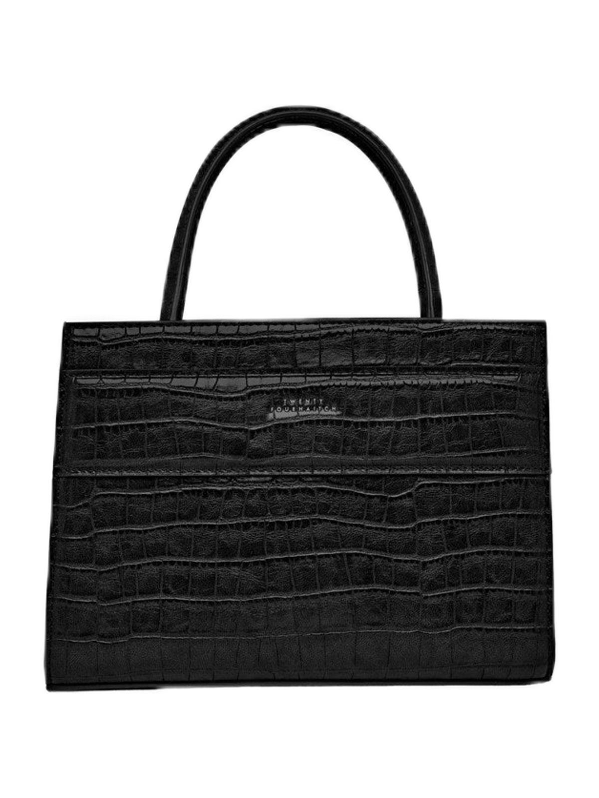 Borsa rigida Serane TWENTYFOURHAITCH nero effetto coccodrillo con manici e tracolla larga