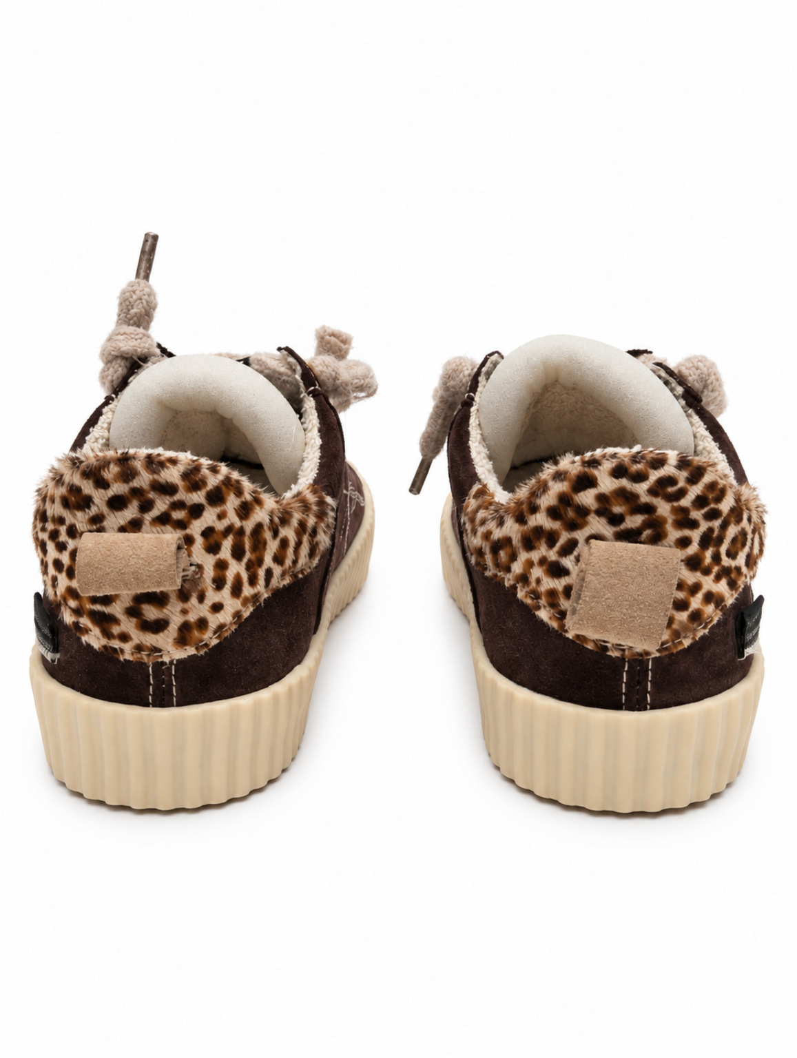 Sneakers SPRINGA modello Wavy fur suede marrone con dettagli animalier e suola crema rigata