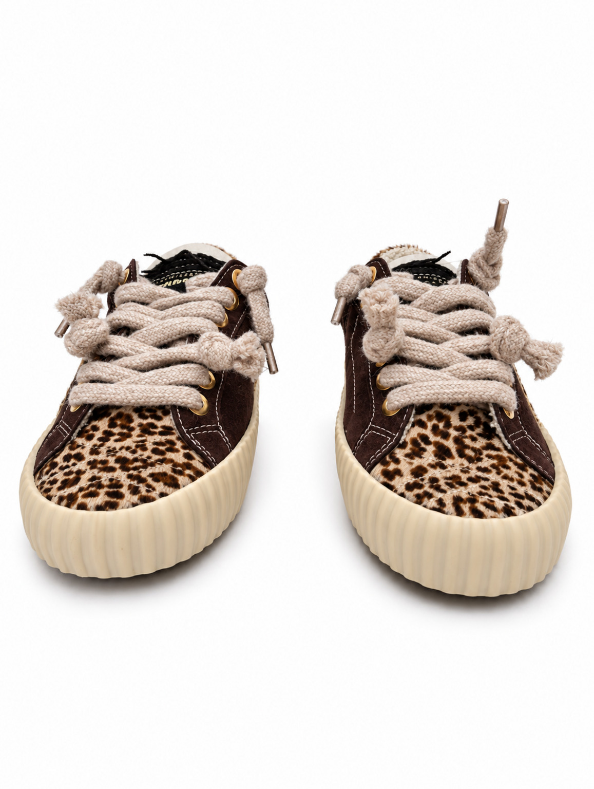 Sneakers SPRINGA modello Wavy fur suede marrone con dettagli animalier e suola crema rigata