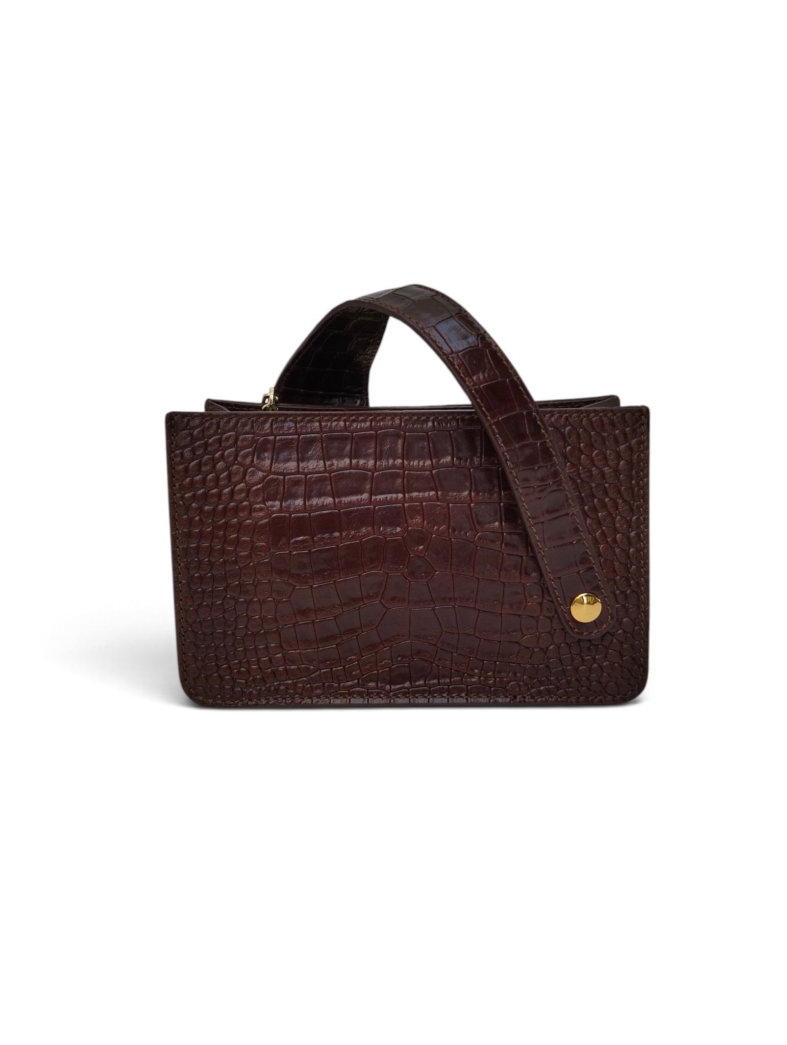 Mini borsa SOPHIE SMALL n d b in pelle eros effetto coccodrillo marrone con fibbia dorata e tracolla a catena dorata