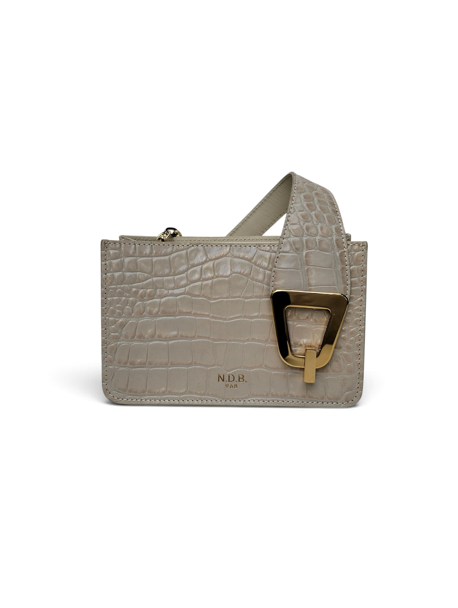 Mini borsa SOPHIE SMALL n d b in pelle eros effetto coccodrillo marrone con fibbia dorata e tracolla a catena dorata