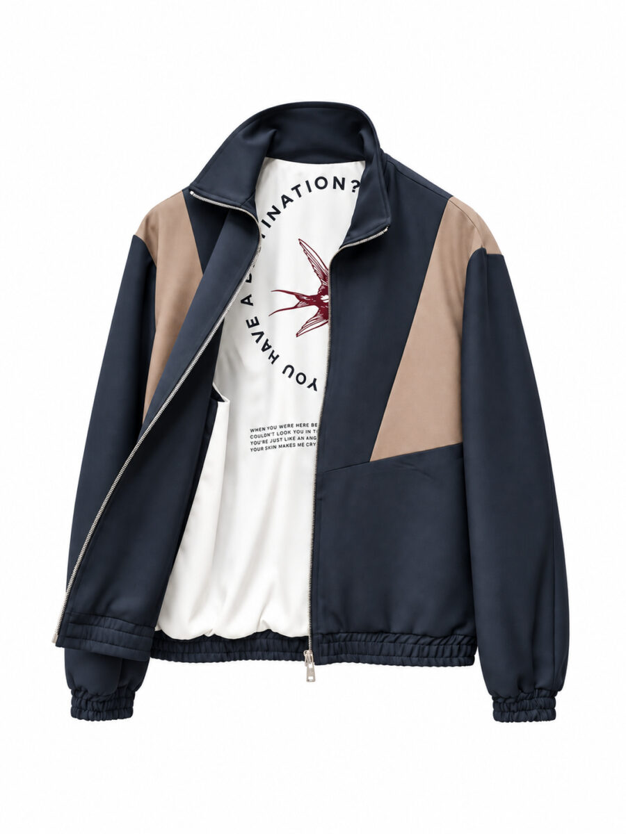 Giubbotto LOW BRAND jet black con dettagli beige, zip frontale e collo alto