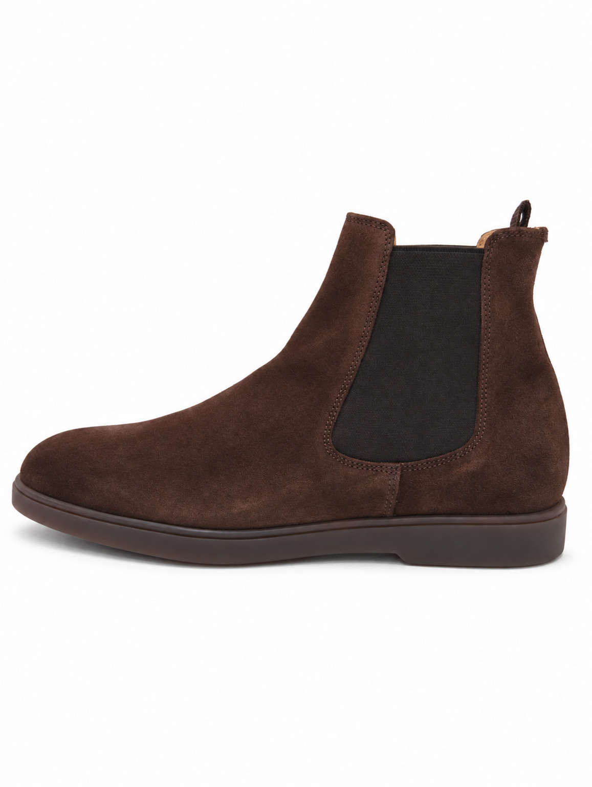 Stivaletto Chelsea marrone scuro con fascia elastica nera laterale e suola in gomma, modello Velour T.Moro di MILLE OTTOCENTONOVANTACINQUE