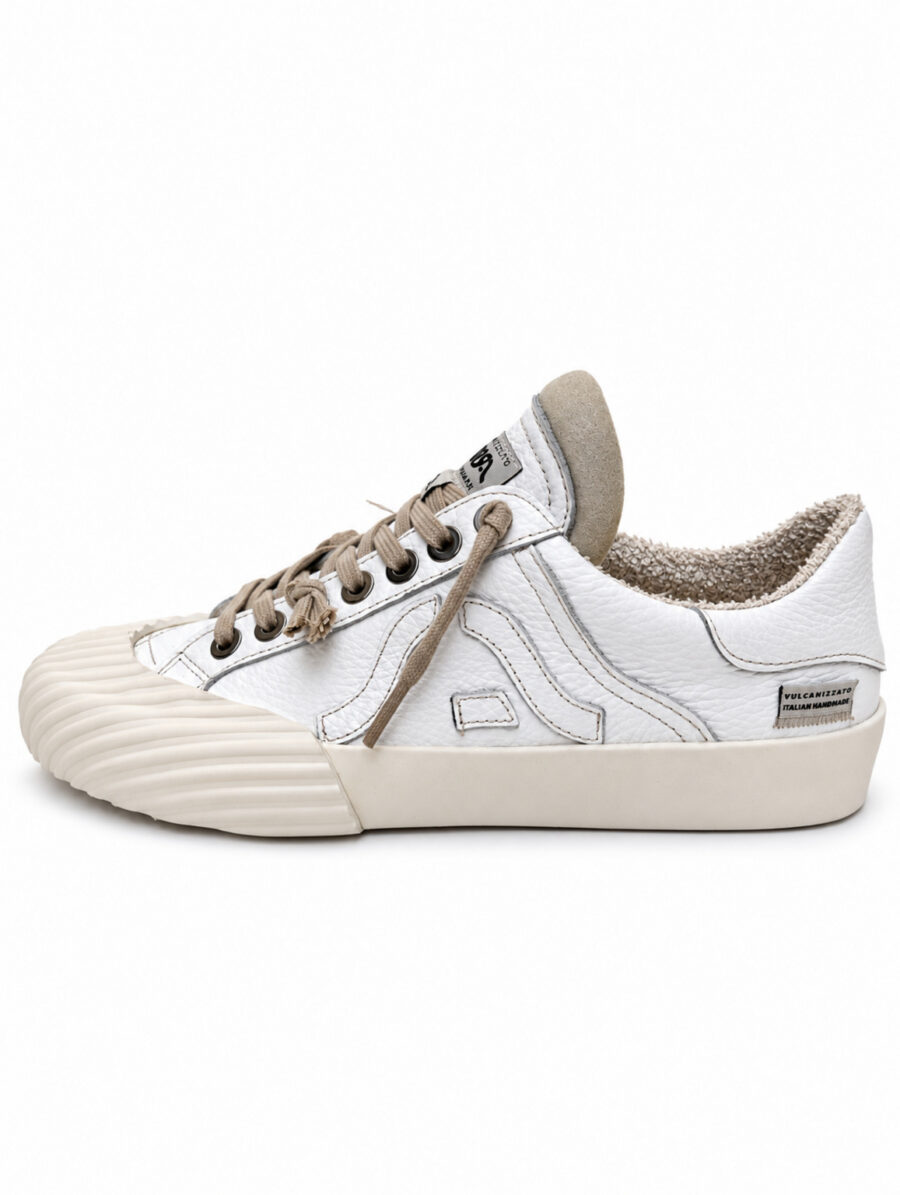 sneakers bianche SPRINGA in pelle con ricami e suola a coste puntale in gomma bianca