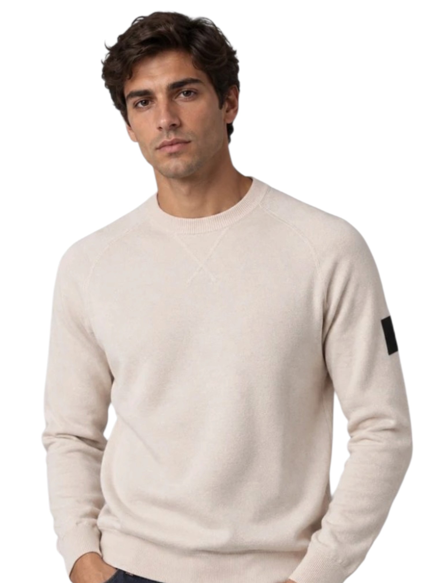 Maglia off white outhere con collo a giro e patch logo nero sul braccio sinistro